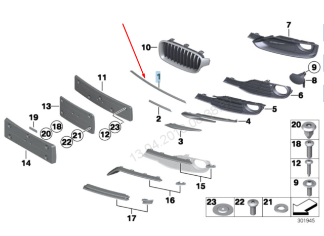 Baguette et bande protectrice, grille de radiateur  F30