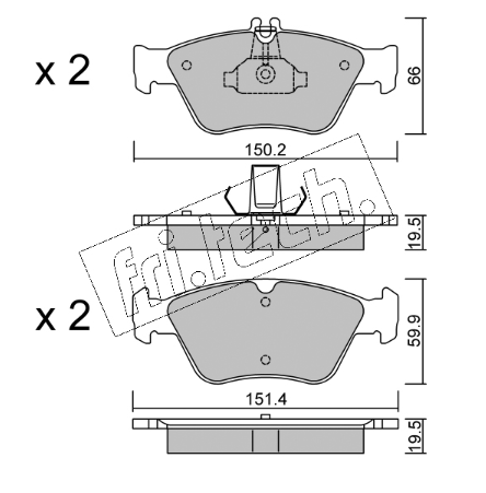 Jeu de 4 plaquettes de frein avant Mercedes W202/W210